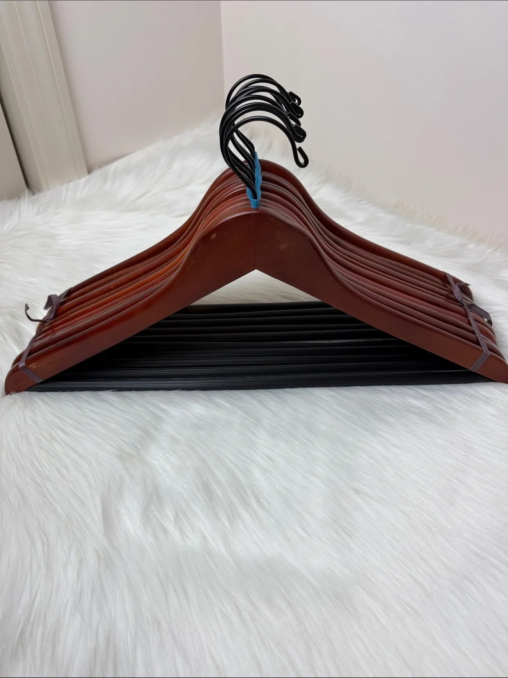Brookstone Premium Wooden Hangers with Bar in Mahogany  - Set of 10